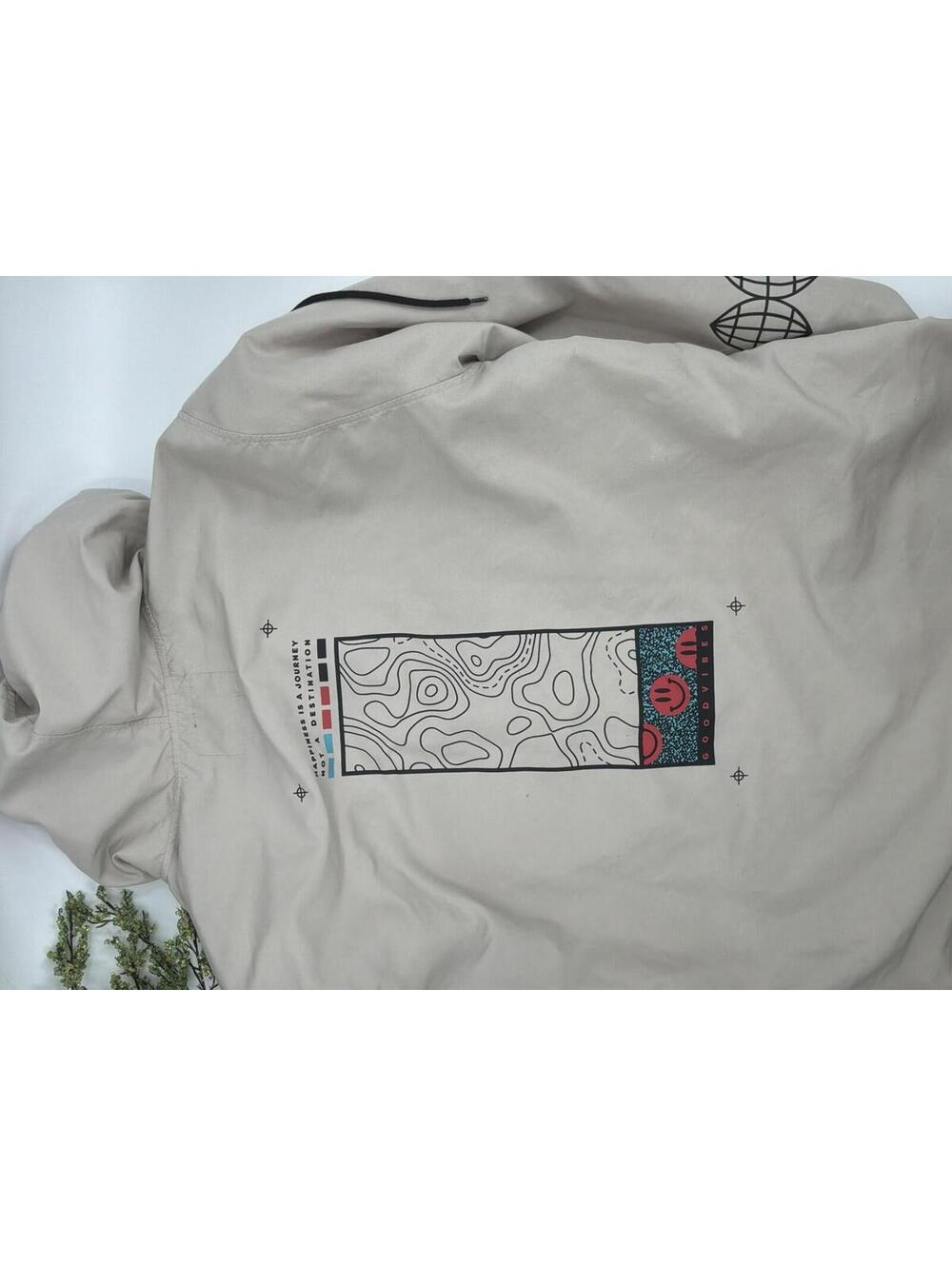 Brooklyn Cloth Tan Hooded Happiness Journey Quote Windbreaker Mens Size Xl - Picture 5 of 8